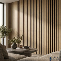 3 Sided Dark Oak Acoustic Slat Wall Panel – Black Felt | 240 × 60 cm