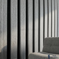 3 Sided Grey Oak Acoustic Slat Wall Panel – Black Felt | 240 × 60 cm