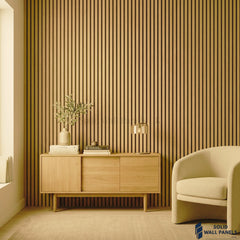 3 Sided Oak Acoustic Slat Wall Panel – Black Felt | 240 × 60 cm