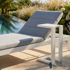 Dasia Luxury Outdoor Sun Lounger – White Aluminium Reclining Sunbed with Side Table