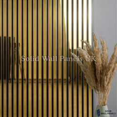 Acoustic Slatted Wall Panel – Shiny Gold 60×240cm | Solid Wall Panels UK