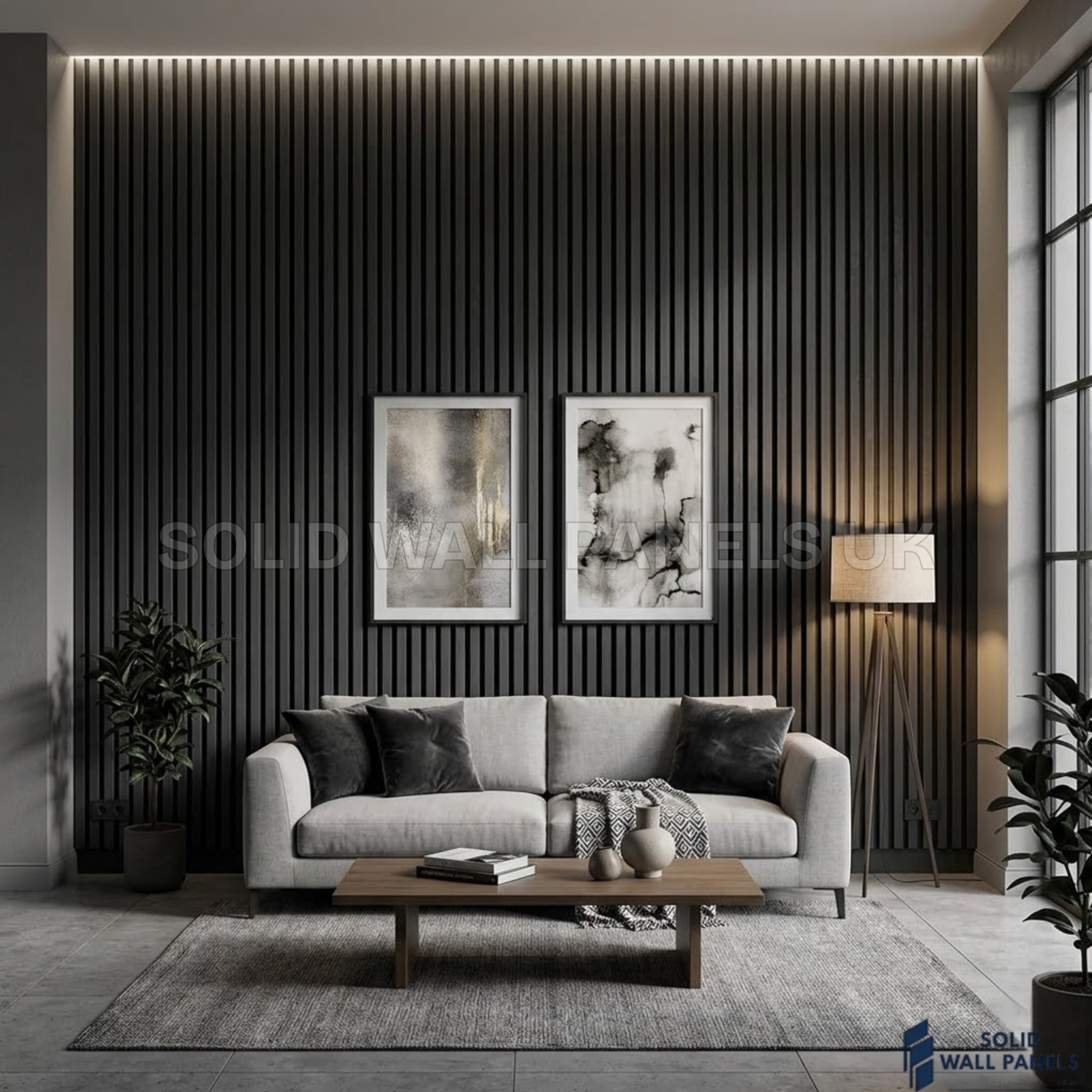 Acoustic Slatted Wall Panels Black 240×60cm UK | Wooden Slatted Felt Back