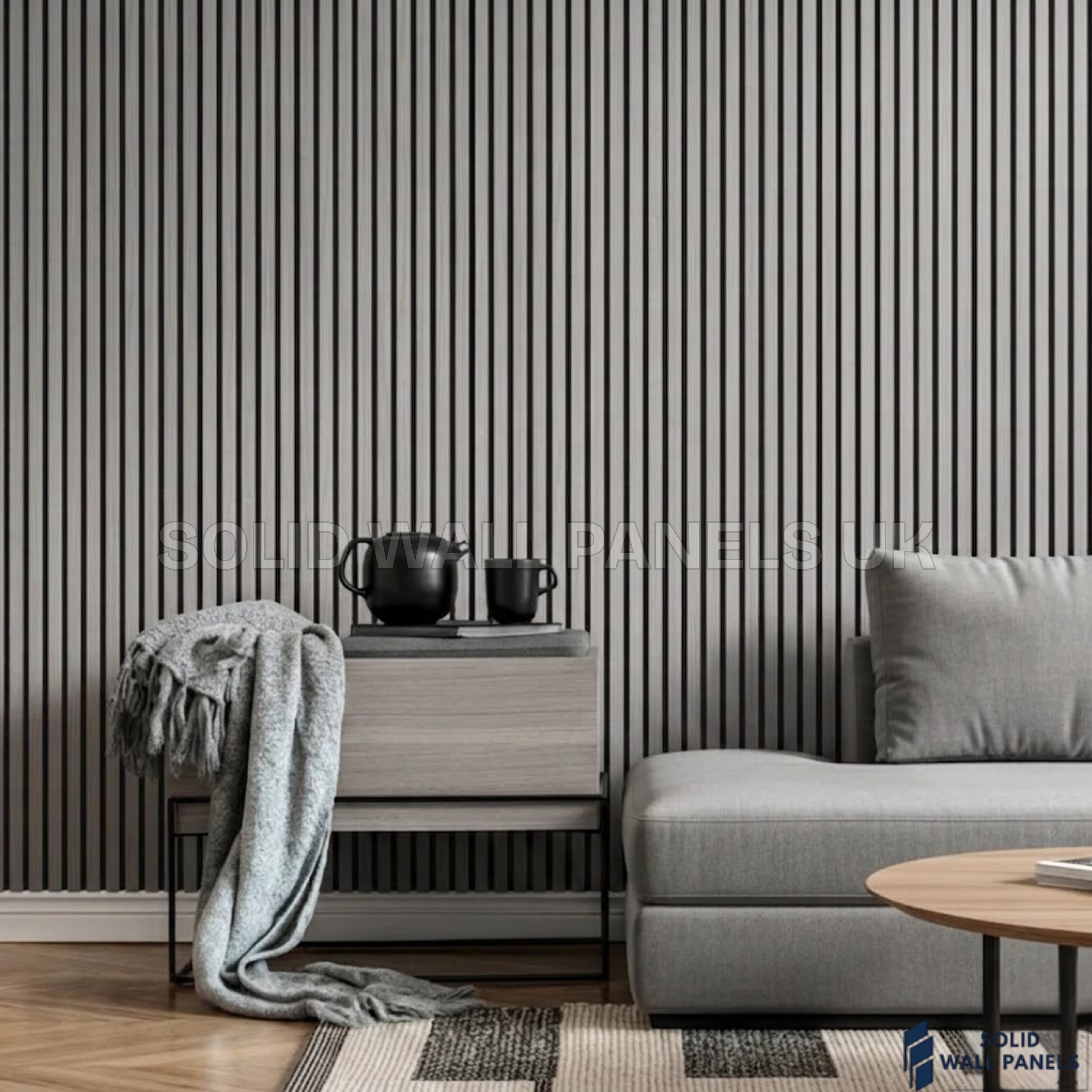 Acoustic Slatted Wall Panels Grey 280×60cm UK | Large Wooden Wall Panels