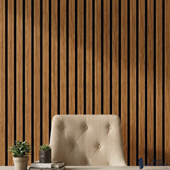 Acoustic Slatted Wall Panels Teak Oak 240×60cm UK | Wooden Slatted Felt Back