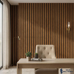 Acoustic Slatted Wall Panels Teak Oak 240×60cm UK | Wooden Slatted Felt Back