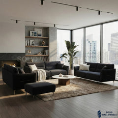 Albany Complete Sofa Set – 4+3+2 Seater with Footstool | Black Lux Bouclé Fabric