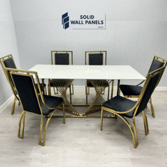 Amelia White Ceramic Dining Table | 180cm | Silver & Gold Frame