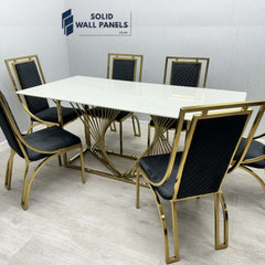 Amelia White Ceramic Dining Table | 180cm | Silver & Gold Frame
