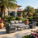 Ares 5-Seater Luxury Lounge Set – Onyx Aluminium Garden Sofa Set with Pebble Grey Cushions