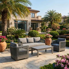 Ares 5-Seater Luxury Lounge Set – Onyx Aluminium Garden Sofa Set with Pebble Grey Cushions
