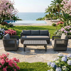 Ares 5-Seater Luxury Lounge Set – Onyx Aluminium Garden Sofa Set with Pebble Grey Cushions