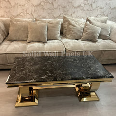 Arianna Gold Coffee Table with Black Marble Top – Luxury Modern Centrepiece