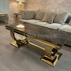 Arianna Gold Coffee Table with Black Marble Top – Luxury Modern Centrepiece