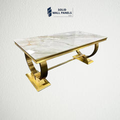 Arianna Kata Gold & White Marble Coffee Table – Luxury Circular Base | Modern Glam