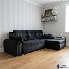 Berlin Black Corner Sofa Bed with Storage – Universal L Shape Sofa Bed UK