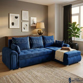 Berlin Blue Corner Sofa Bed with Storage – Universal L Shape Sofa Bed UK