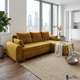 Berlin Mustard Corner Sofa Bed with Storage – Universal L Shape Sofa Bed UK