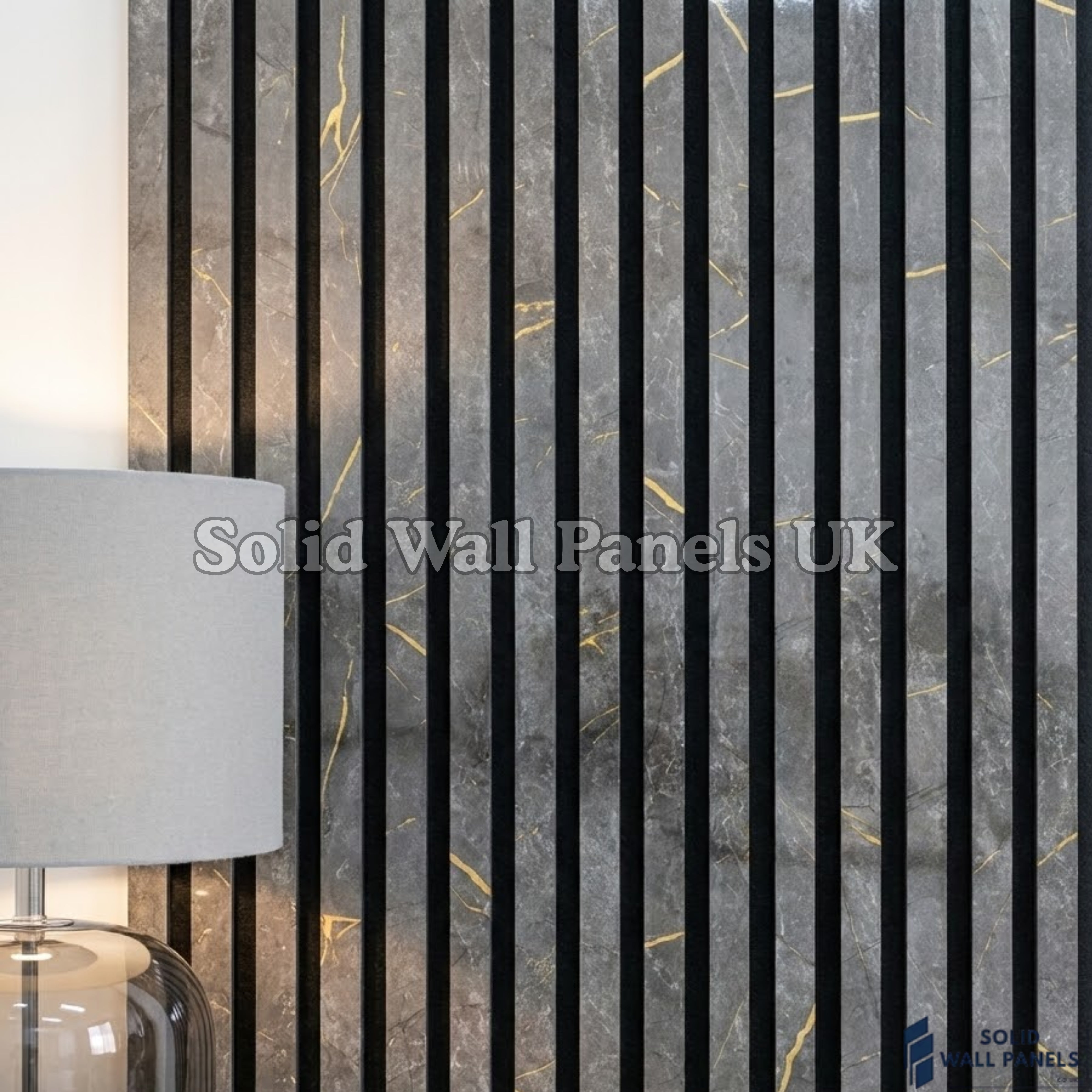 Black & Gold Marble Acoustic Slatted Wall Panel - 60x240 cm | Stylish, Durable & Soundproof
