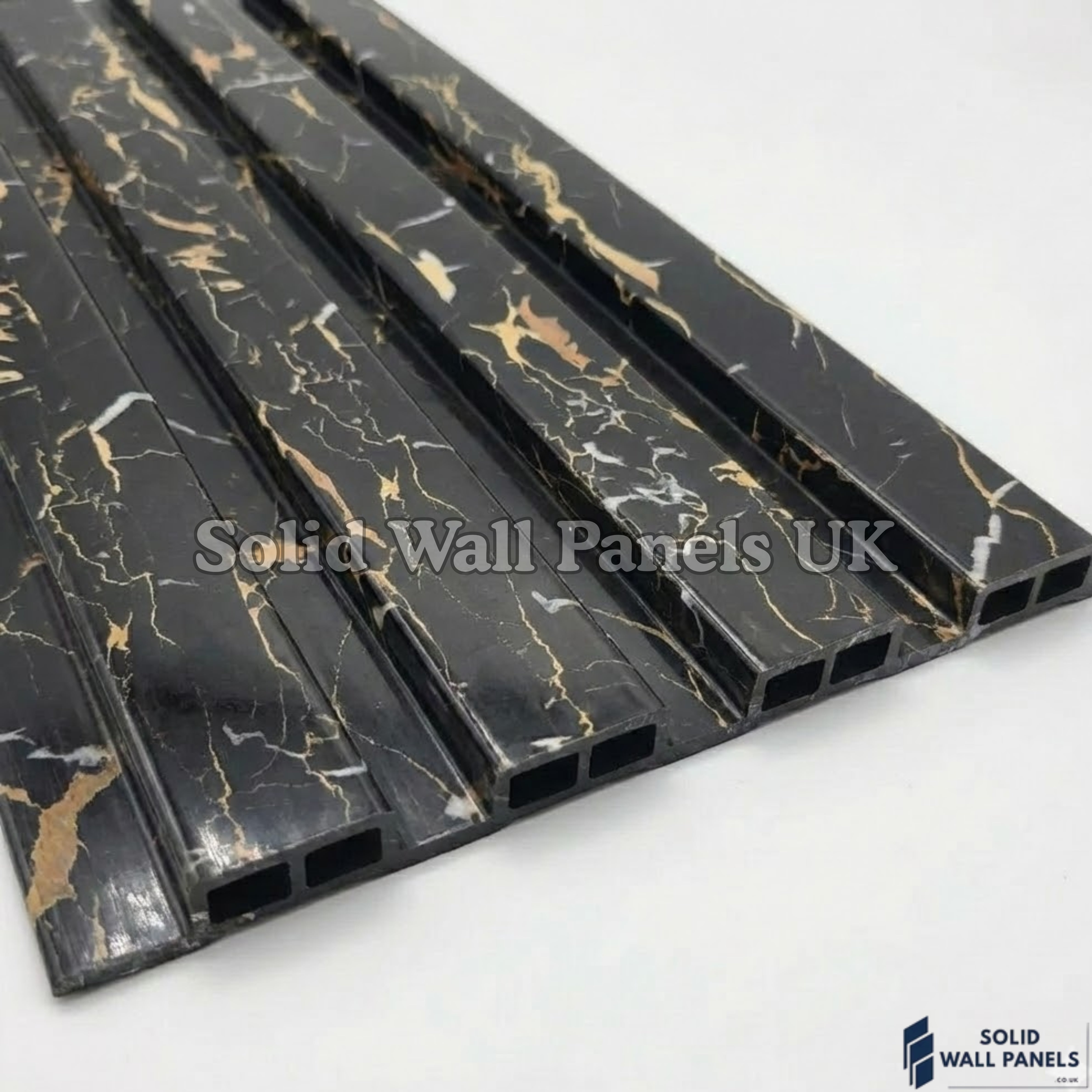 Black & Gold Marble Effect WPC Wall Panels – Waterproof Indoor & Outdoor Cladding | Solid Wall Panels UK