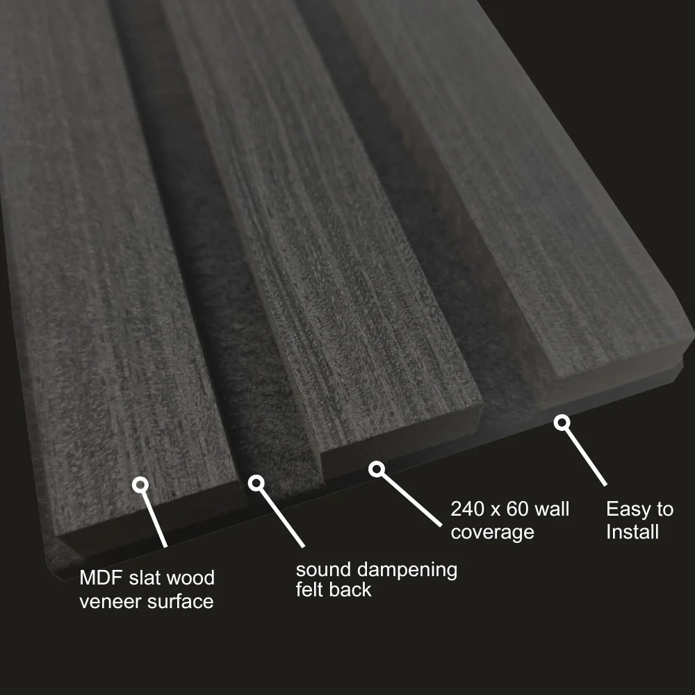 Real Wood Acoustic Slatted Wall Panels – Black Oak (60×240 cm)