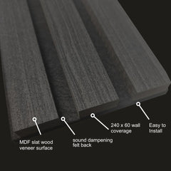 Real Wood Acoustic Slatted Wall Panels – Black Oak (60×240 cm)