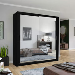 Chicago Black Wardrobe with Sliding & Mirror Doors - Fast UK Delivery