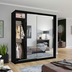 Chicago Black Wardrobe with Sliding & Mirror Doors - Fast UK Delivery