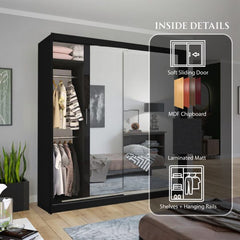 Chicago Black Wardrobe with Sliding & Mirror Doors - Fast UK Delivery