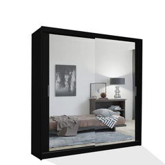 Chicago Black Wardrobe with Sliding & Mirror Doors - Fast UK Delivery