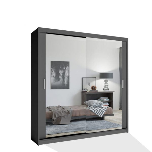 Chicago Grey Wardrobe with Sliding & Mirror Doors - Fast UK Delivery