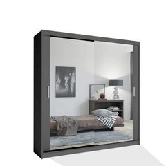Chicago Grey Wardrobe with Sliding & Mirror Doors - Fast UK Delivery