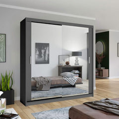 Chicago Grey Wardrobe with Sliding & Mirror Doors - Fast UK Delivery