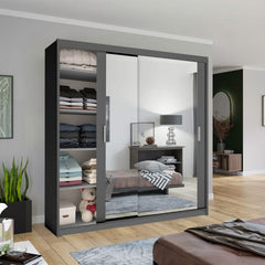 Chicago Grey Wardrobe with Sliding & Mirror Doors - Fast UK Delivery