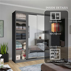Chicago Grey Wardrobe with Sliding & Mirror Doors - Fast UK Delivery