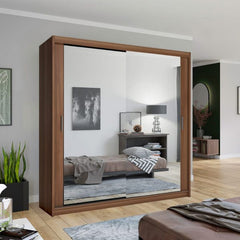 Chicago Walnut Wardrobe with Sliding & Mirror Doors - Fast UK Delivery