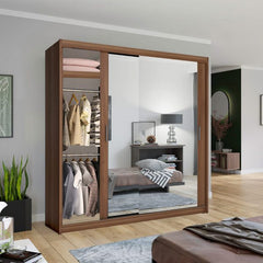 Chicago Walnut Wardrobe with Sliding & Mirror Doors - Fast UK Delivery