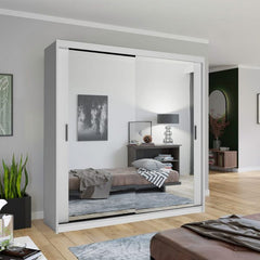 Chicago White Wardrobe with Sliding & Mirror Doors - Fast UK Delivery