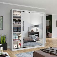 Chicago White Wardrobe with Sliding & Mirror Doors - Fast UK Delivery