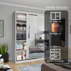 Chicago White Wardrobe with Sliding & Mirror Doors - Fast UK Delivery