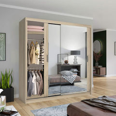Chicago Oak Wardrobe with Sliding & Mirror Doors - Fast UK Delivery