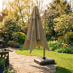 Camber 3m Square Cantilever Parasol with Solar LED Lights – Khaki Beige Garden Umbrella