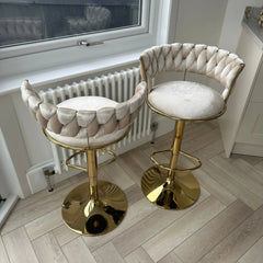 Camelia Breakfast Bar Stool – Premium Velvet with Gold Frame | Luxury Modern Set of 2