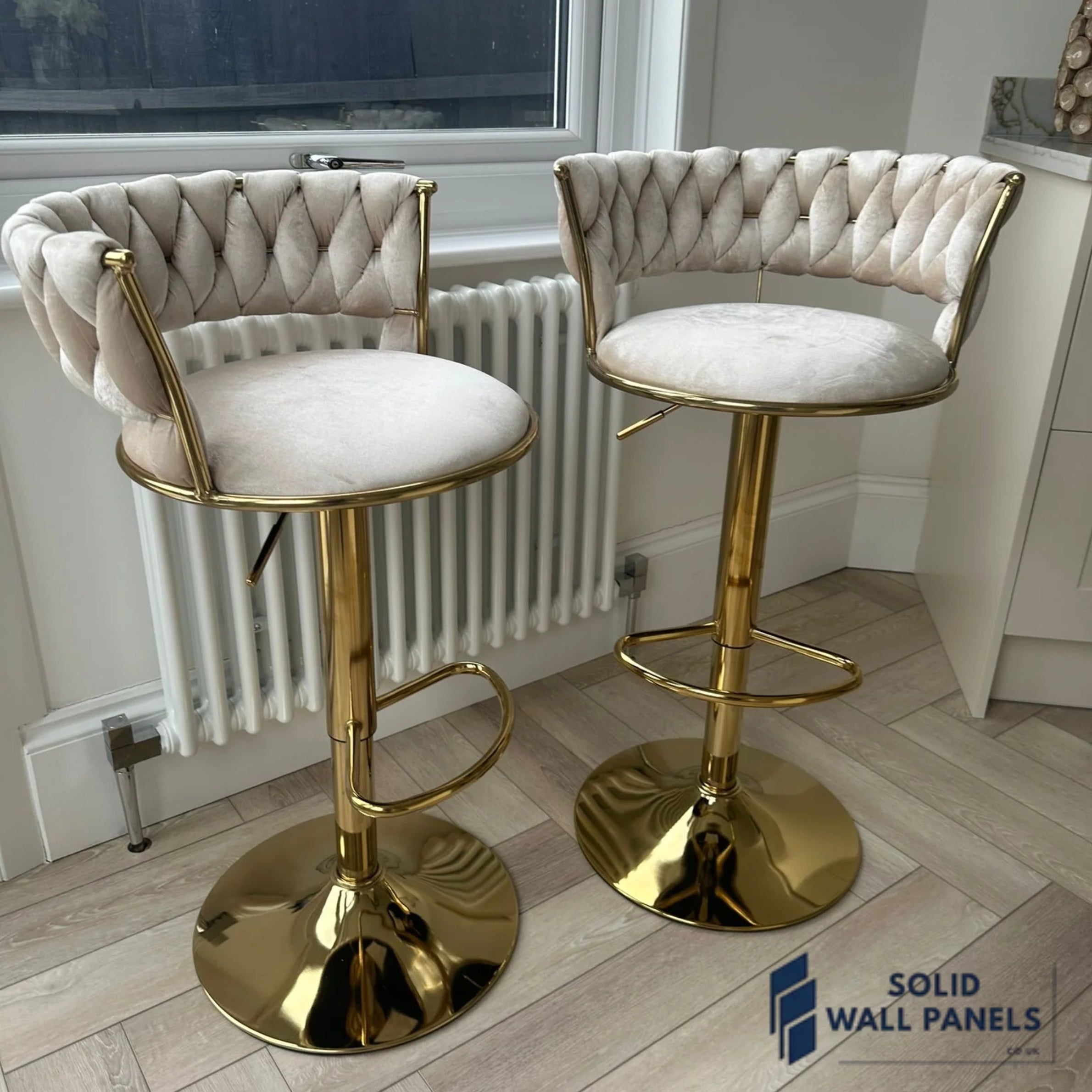 Camelia Breakfast Bar Stool – Premium Velvet with Gold Frame | Luxury Modern Set of 2