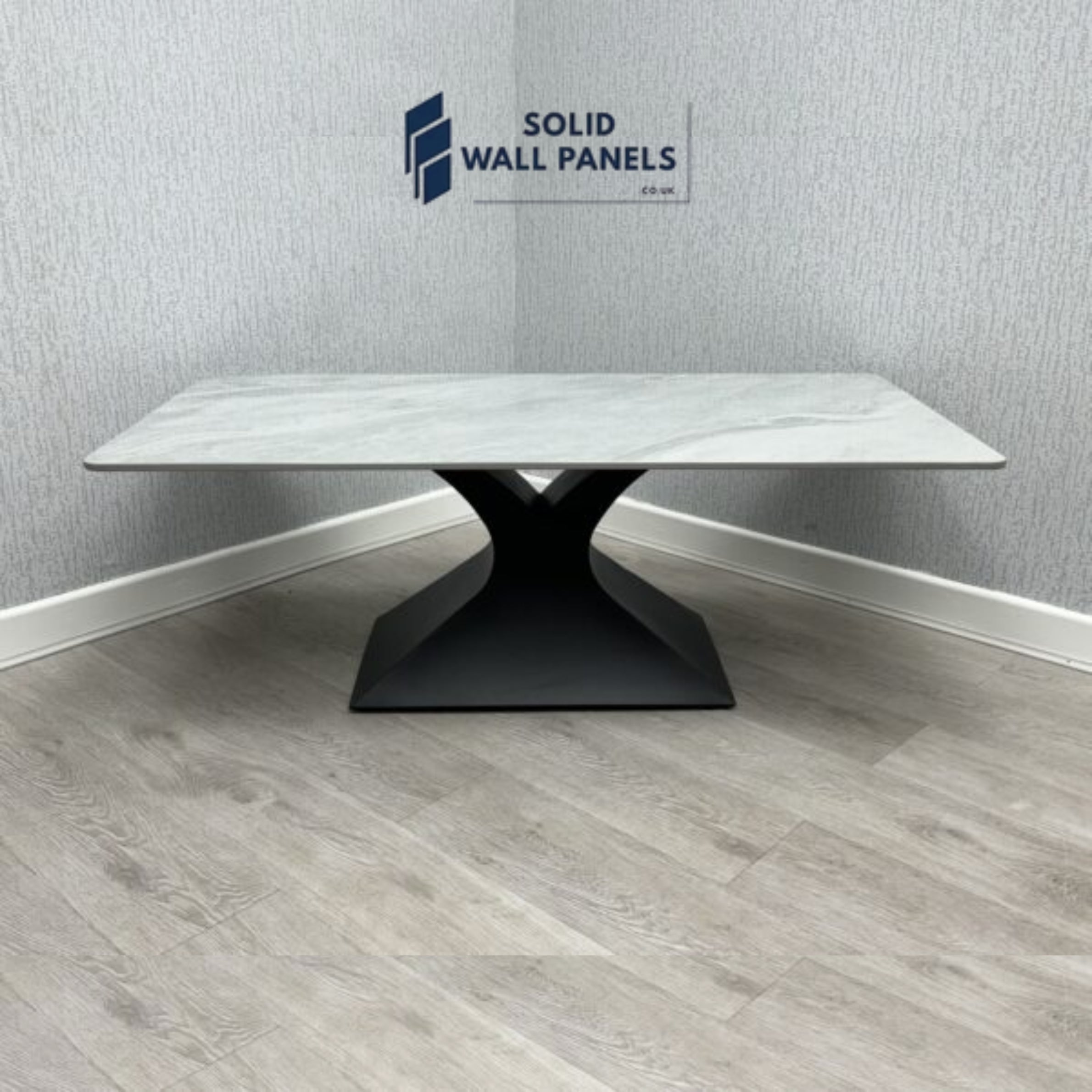 Caroline Grey Ceramic Coffee Table | Black Metal Frame | Solid Wall Panels