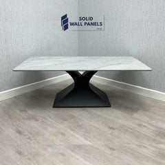 Caroline Grey Ceramic Coffee Table | Black Metal Frame | Solid Wall Panels