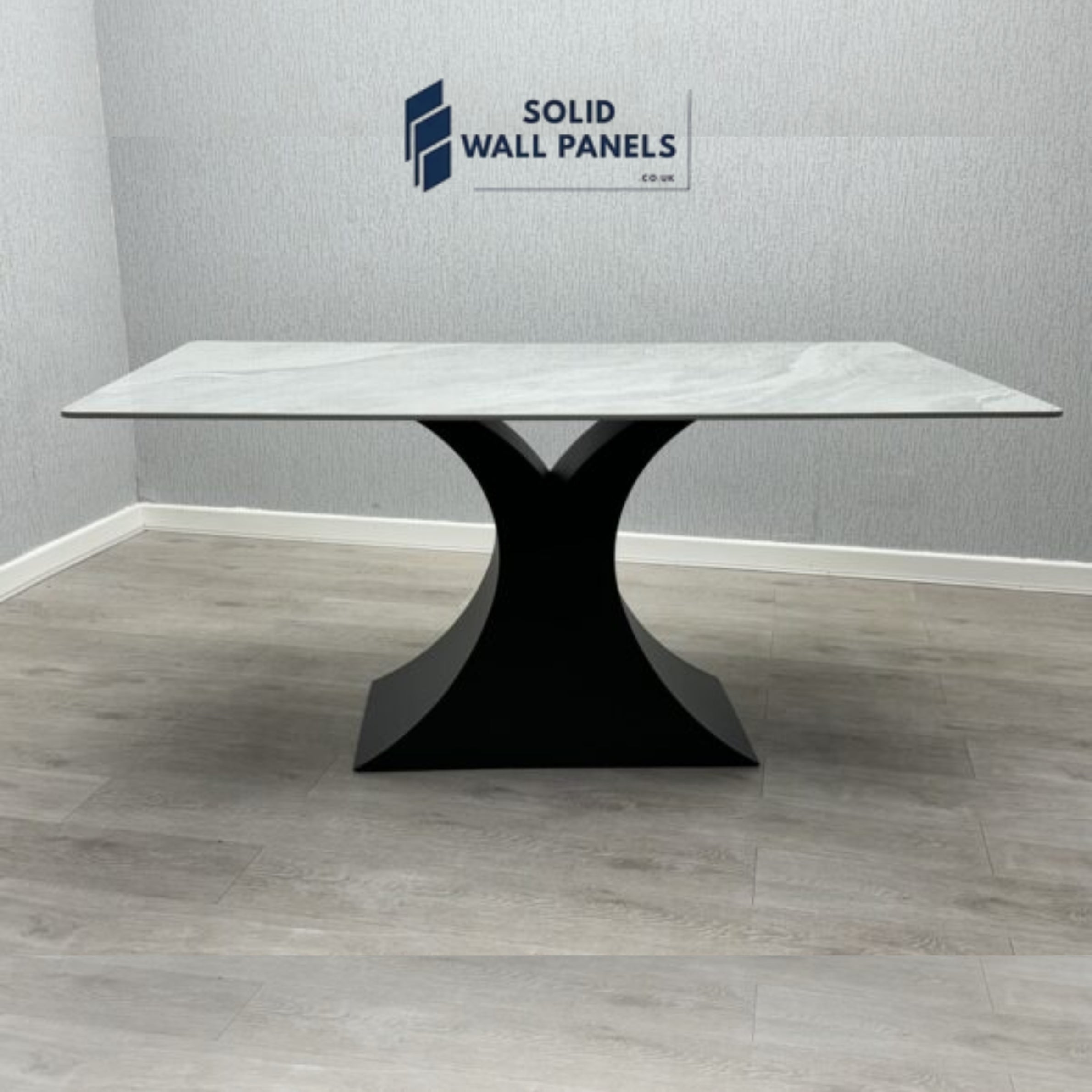 Caroline Grey Ceramic Dining Table | Black Metal Frame - Solid Wall Panels