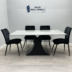 Caroline Grey Ceramic Dining Table | Black Metal Frame - Solid Wall Panels
