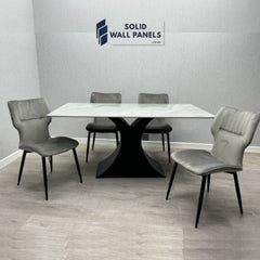 Caroline Grey Ceramic Dining Table | Black Metal Frame - Solid Wall Panels