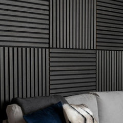 Square Acoustic Wood Wall Panels - Charcoal Black 60cm x 60cm (4 Pieces) | Fast UK Delivery