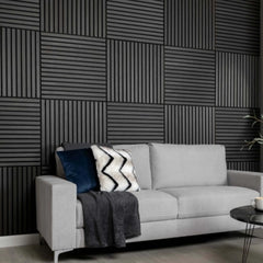 Square Acoustic Wood Wall Panels - Charcoal Black 60cm x 60cm (4 Pieces) | Fast UK Delivery